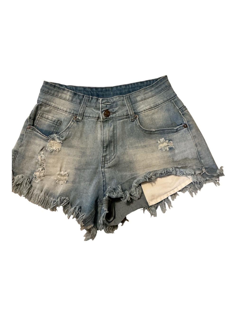 Distressed Light Blue Denim Frayed Hem Women's Shorts